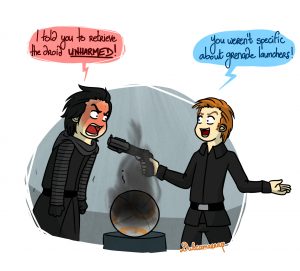 Kylo and Hux arguing over BB8 and grenades