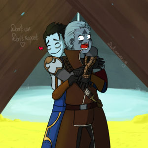 Kaleb the Warlock hugging Asher Mir