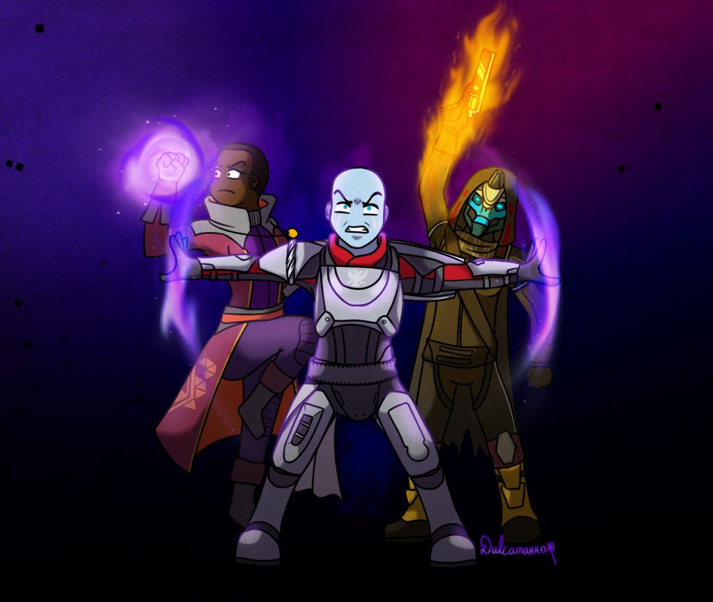 Zavala Cayde-6 and Ikora fighting for the tower