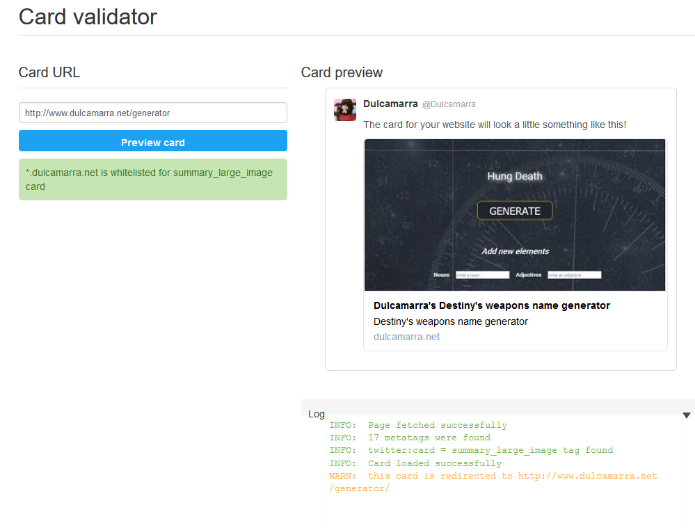 Twitter's card validator