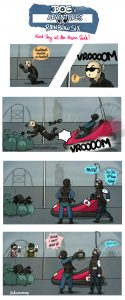 Doc's adventures: Pulse is lookinf for ennemies but Mute bumps him into trash with a bumper car