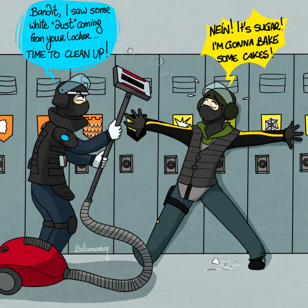 Doc is trying to clean Bandit's locker from the white powder in it