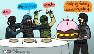 Montagne Fuze and Mute's birthday with a really big fucking cake coming right up