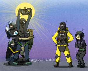 Holy Mute holding a jammer to counter Lion and Dokkaebi
