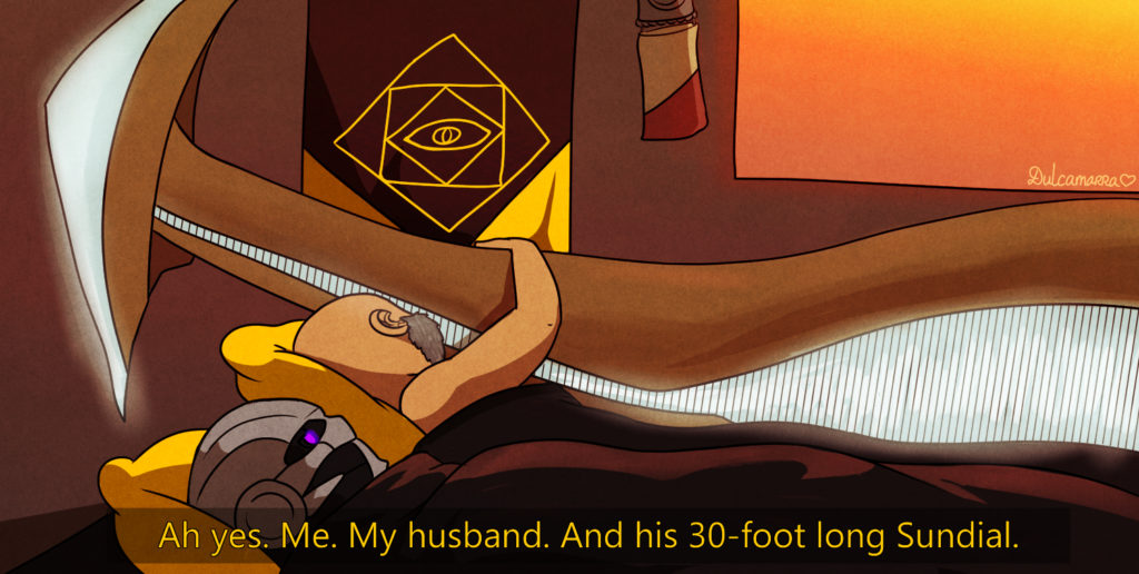 Saint 14: Ah yes. Me. My husband. And his 30-foot tall sundial