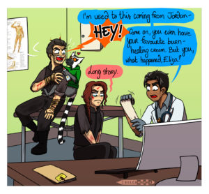 Doc patching up Ash and Thermite after the SI2023 video in which they are both ambushed