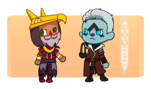 Destiny 2's Asher Mir and Osiris drawn in the style of Animal Crossing New Horizon villagers. Osiris is vibing, Asher is angry, as usual