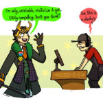 Loki says his voiceline from Marvel Rivals "I'm wily vindictive, unreliable and yet... Oddly compelling, don't you think ?" and the cashier answers "sir, this is a wendy's"
