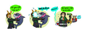 President Loki being spat at in Marvel Rivals by Jeff the land shark